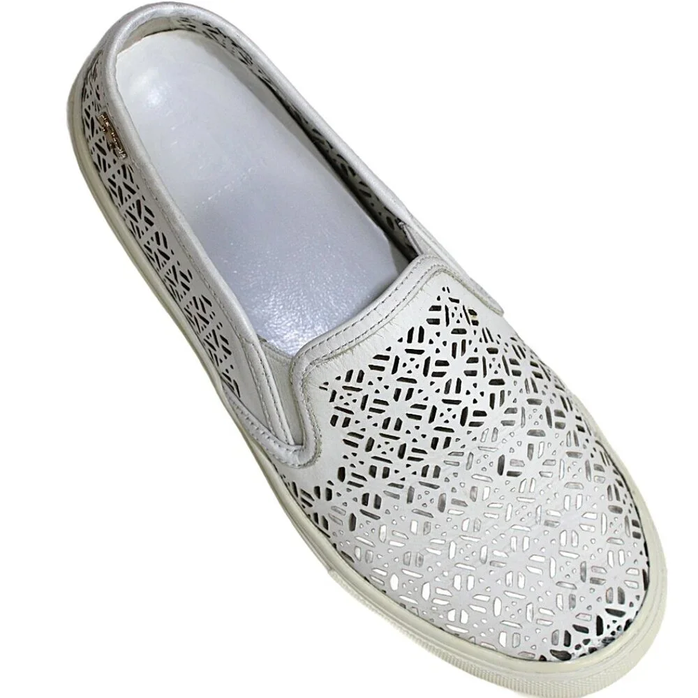 Tory Burch Lennon White Leather Laser Perforated Slip-On, Size 6.5